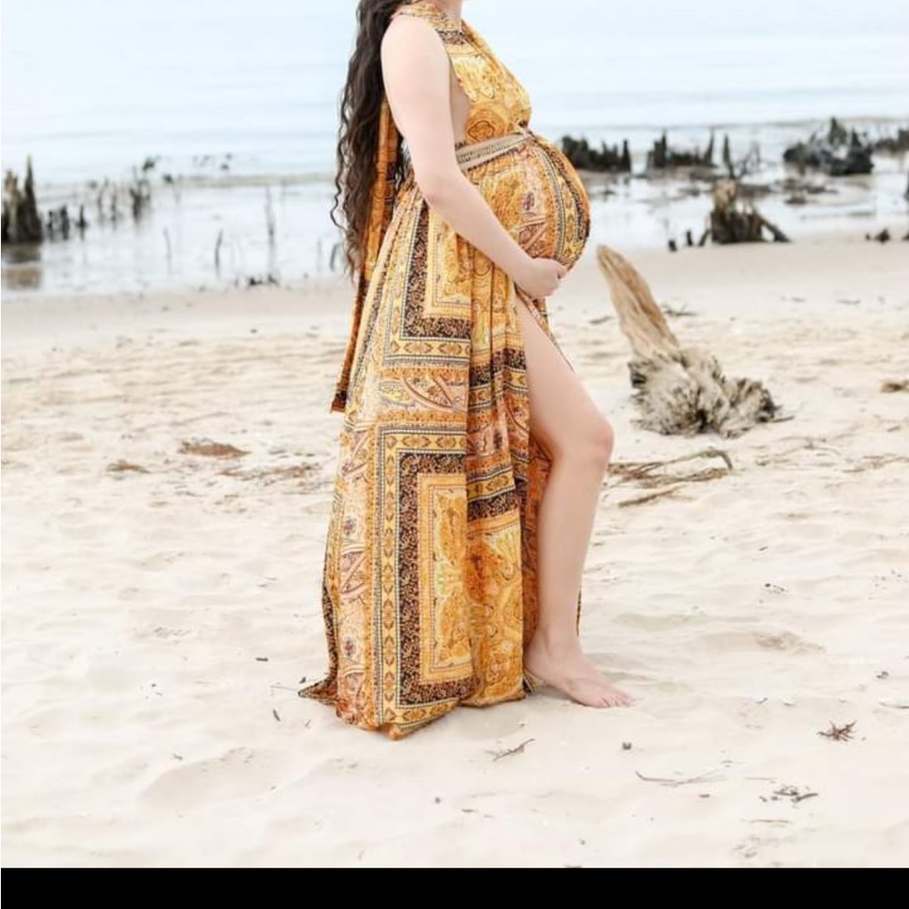 Elegant Yellow and Brown tribal print Dress